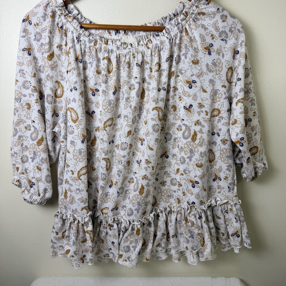 Melloday Women's Large 3/4 Sleeve Boho Blouse Peasant Flowy Large